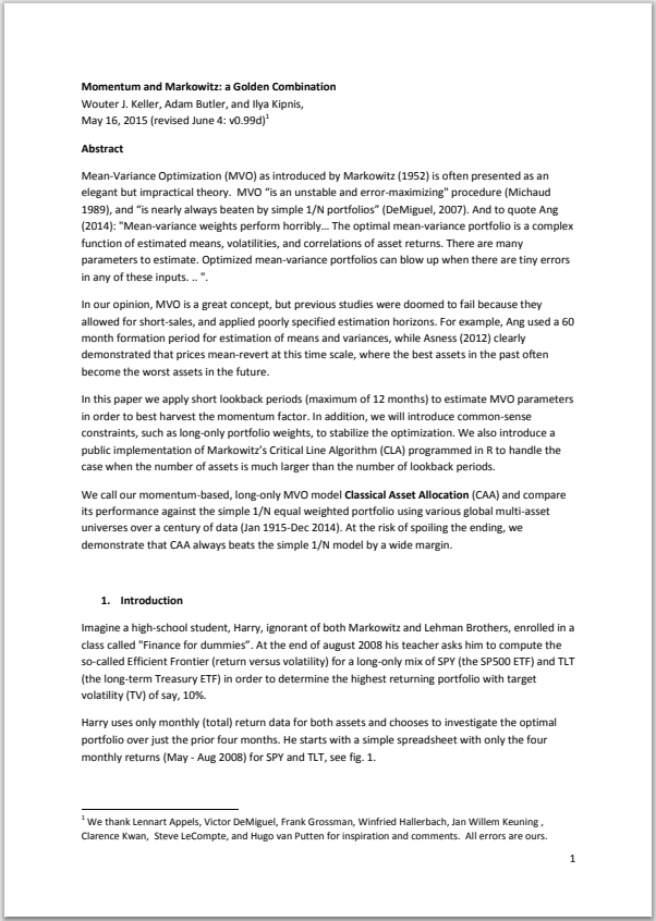 whitepaper: Keller's Classical Asset Allocation
